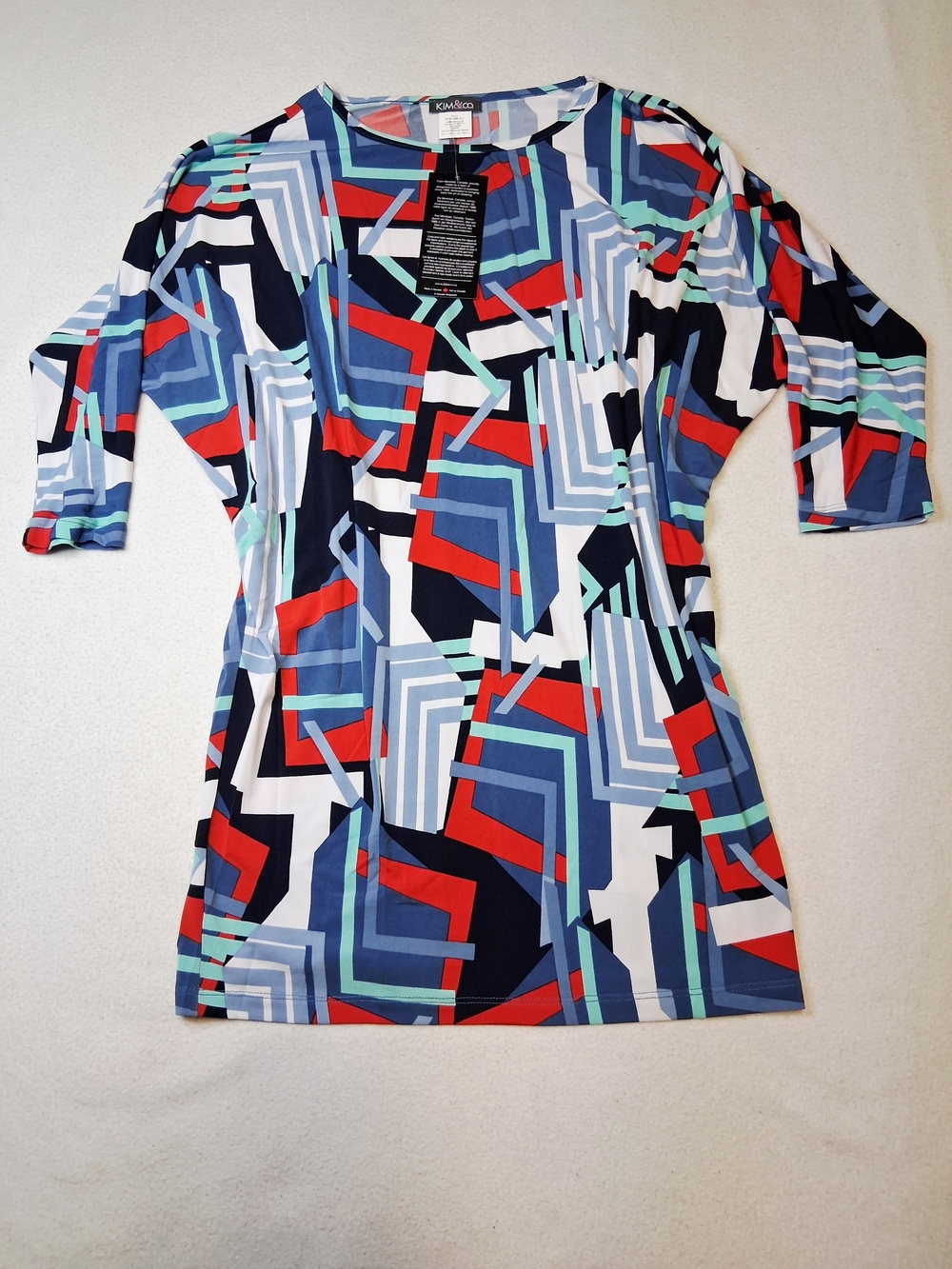 Geometric Scoop Neck Tunic in Navy, Red, Light Blue, Mint & White
